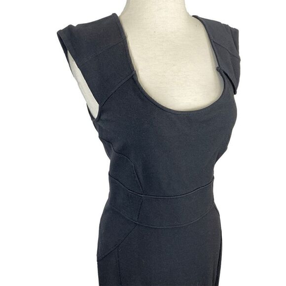 Diane Von Furstenberg S VTG 12 Black Sheath Dress Y2K Midi Minimalist Tailored - Picture 8 of 11